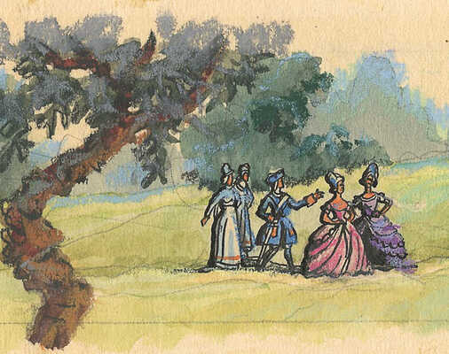 Конашевич Владимир Михайлович. На прогулке. Эскиз иллюстрации